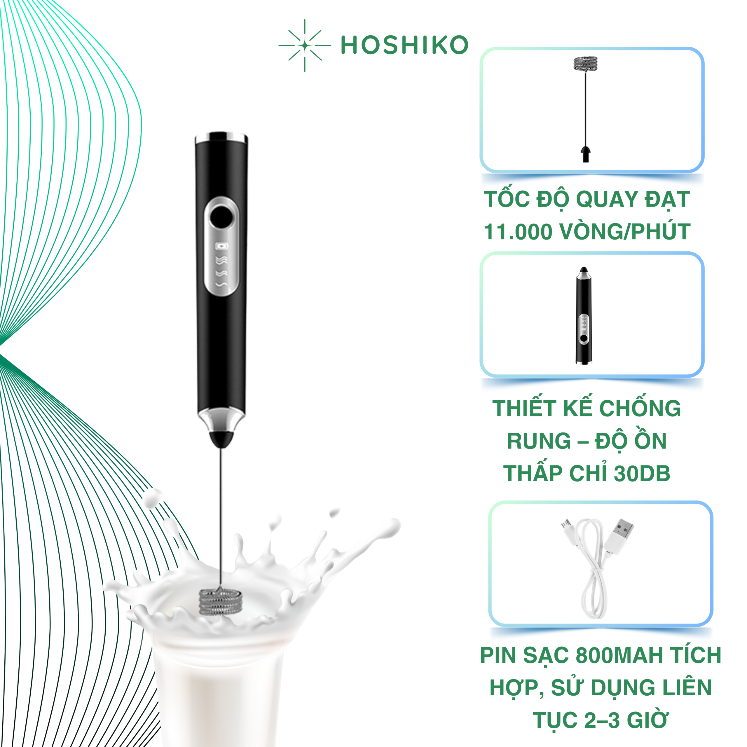 Máy tạo bọt H02 có 2 đầu đánh đa năng kèm sạc - Ảnh 2