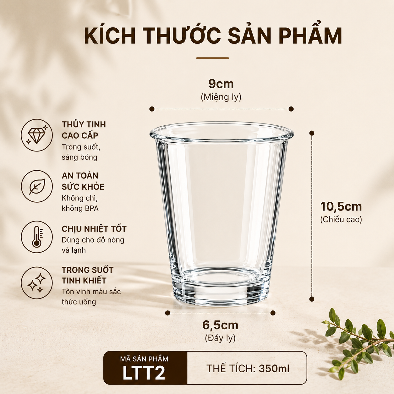 Ly thuỷ tinh trong suốt miệng loe 350ml, 380ml - Ly matcha, ly cà phê cao cấp - Ảnh 4