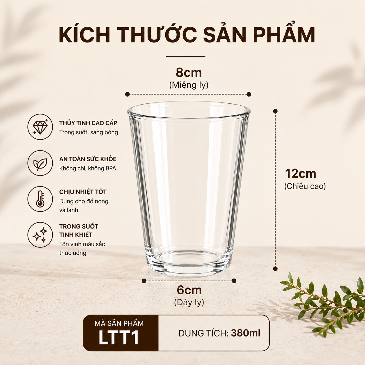 Ly thuỷ tinh trong suốt miệng loe 350ml, 380ml - Ly matcha, ly cà phê cao cấp - Ảnh 3